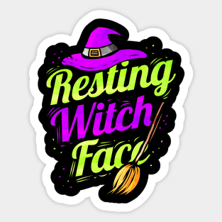 Witch hat broom Halloween Resting Witch Face Sticker